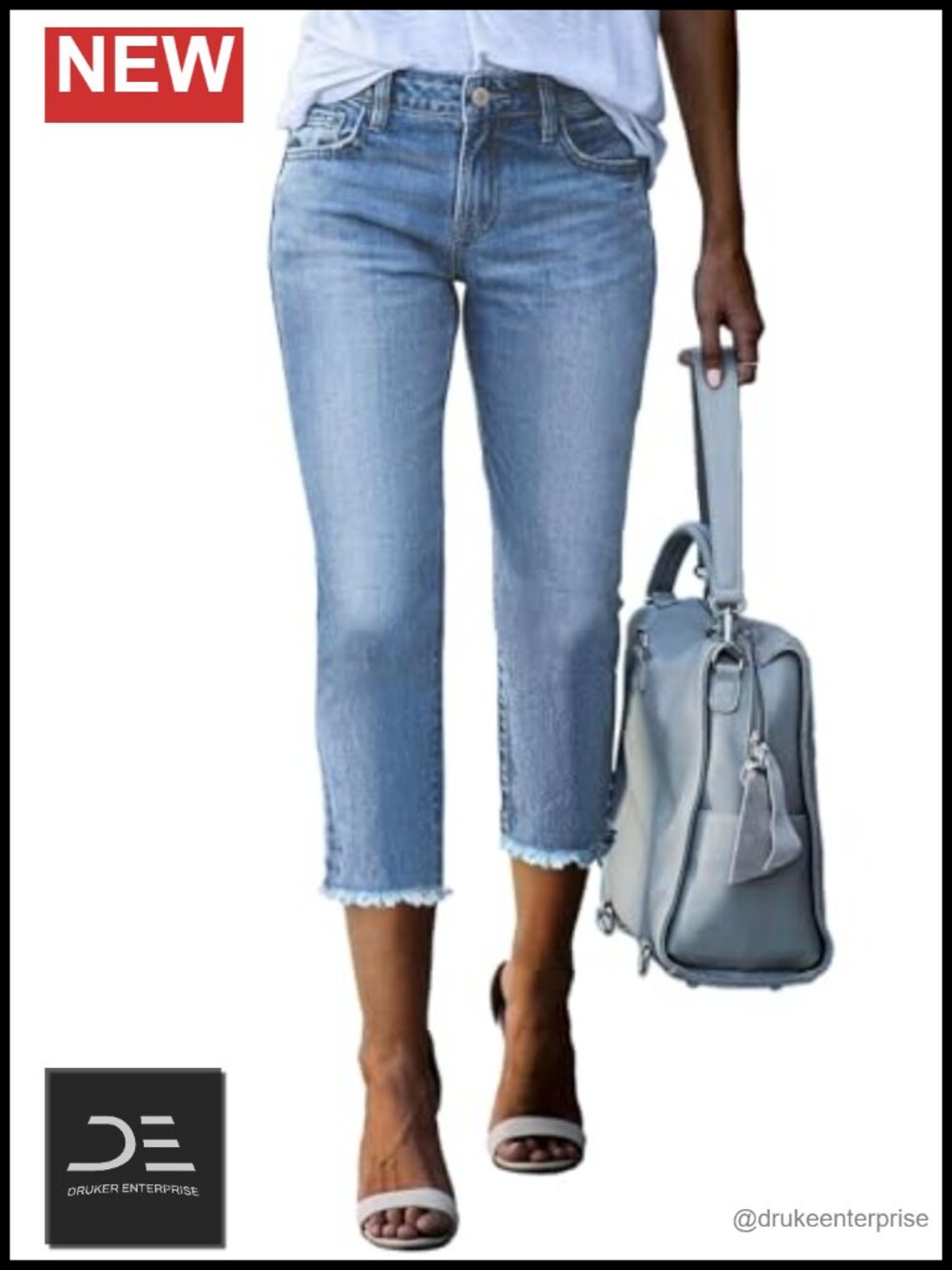 High Waisted Straight Leg Raw Hem Capri Jeans
